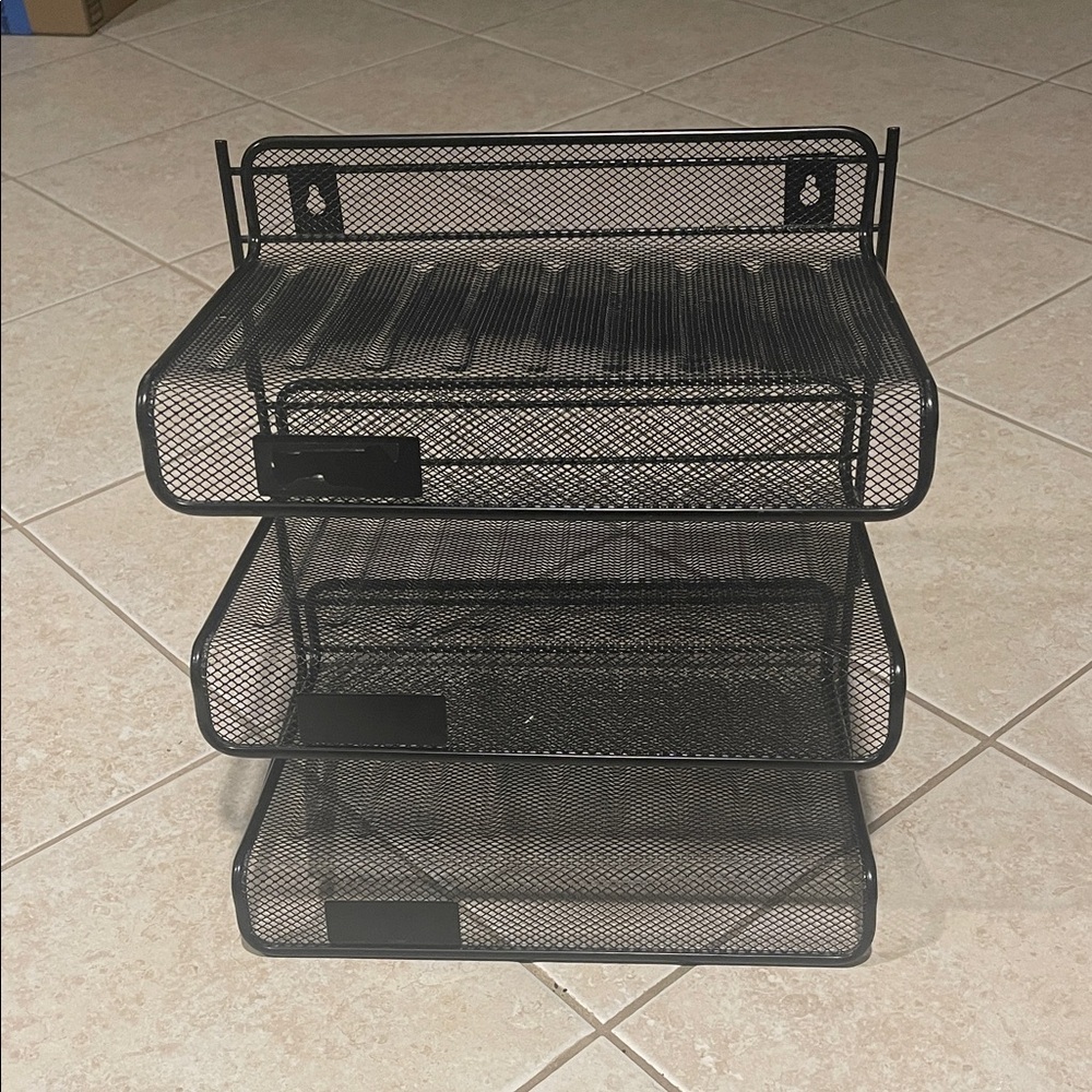 Black 3-Tier Mesh Desk File Organizer - Stackable Desktop Trays